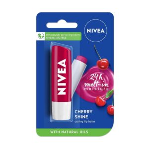 NIVEA Cherry Shine 4.8g Lip Balm|24 H Melt in Moisture Formula|Natural Oils|Glossy Finish